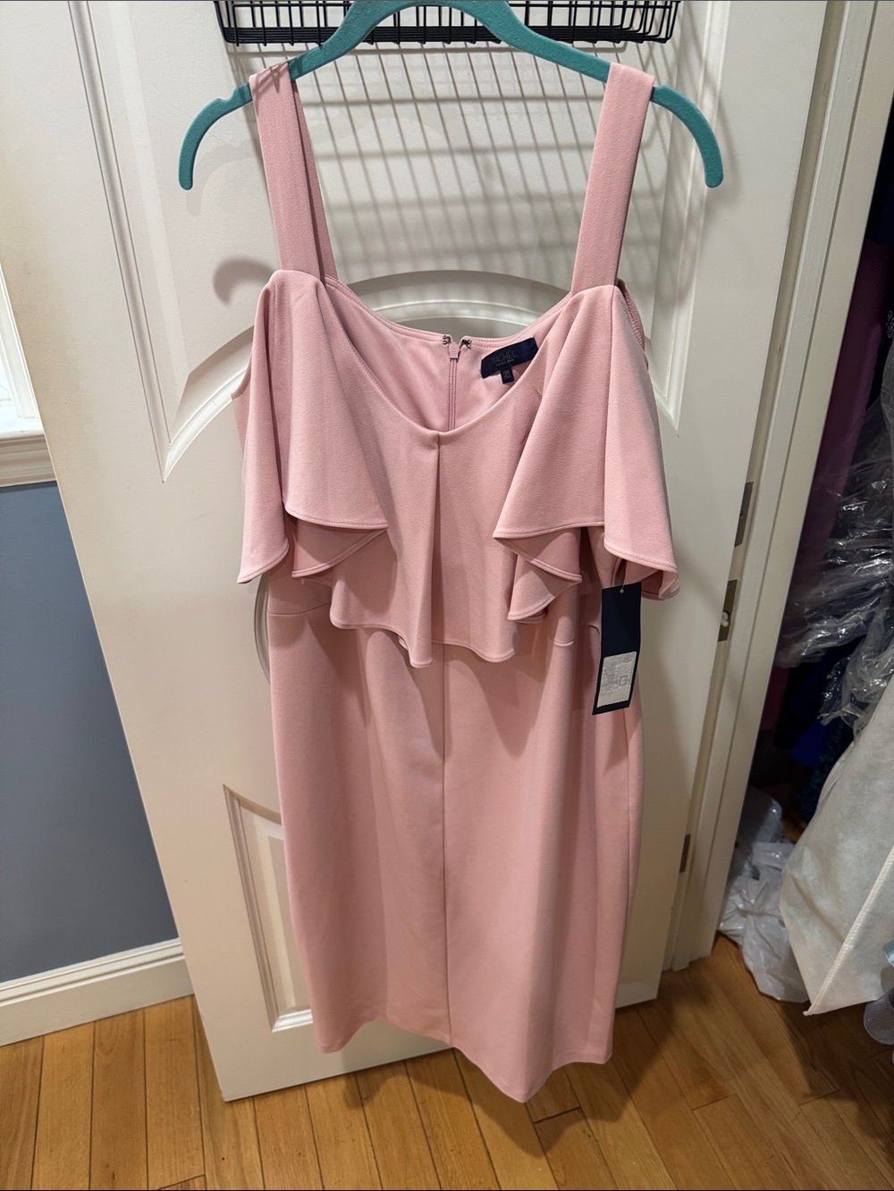 RACHEL Rachel Roy Pink Ruffle Off-Shoulder Wedding Dress